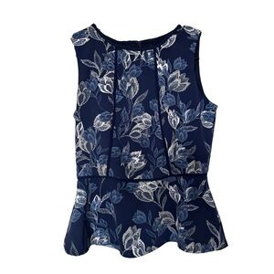 Banana Republic Floral Sleeveless Peplum Top - Navy Blue